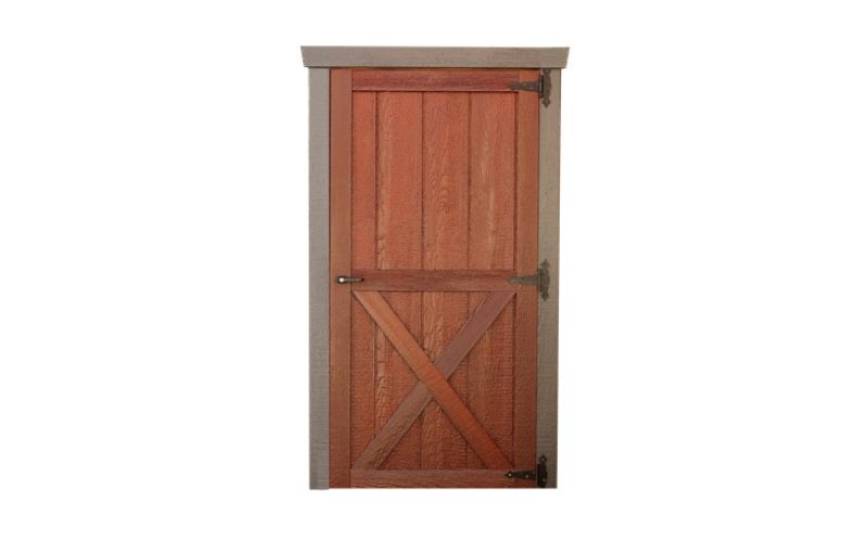 Wood single door in brown with black hinges