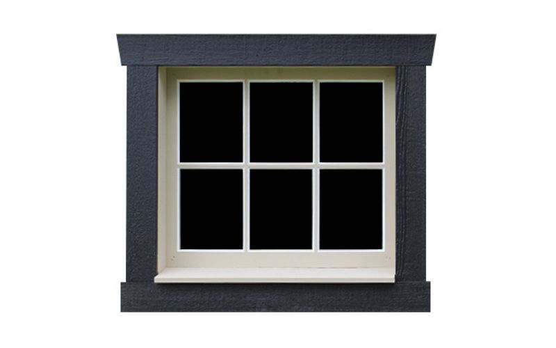 6-pane wood window with black and beige wood trim