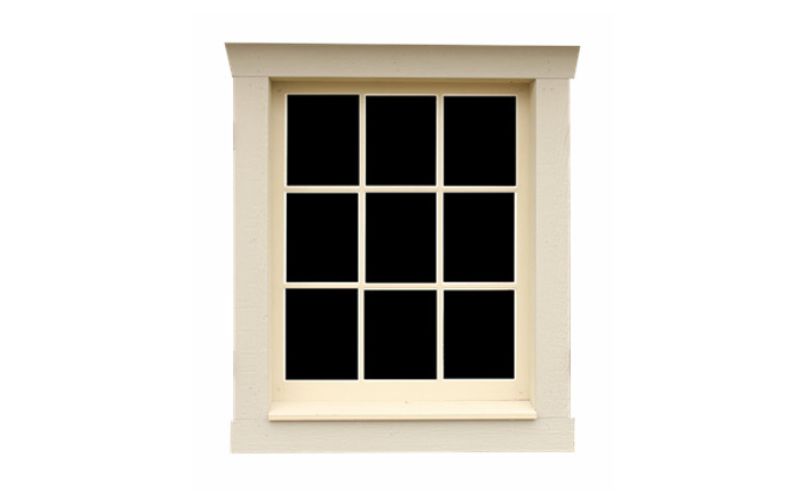 9-pane wood window with cream trim