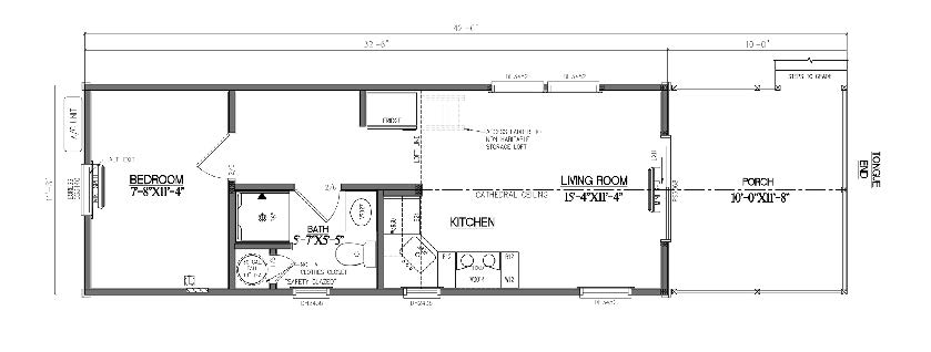 Floorplan of a 11'8" x 42'6" Appalachian Park Model