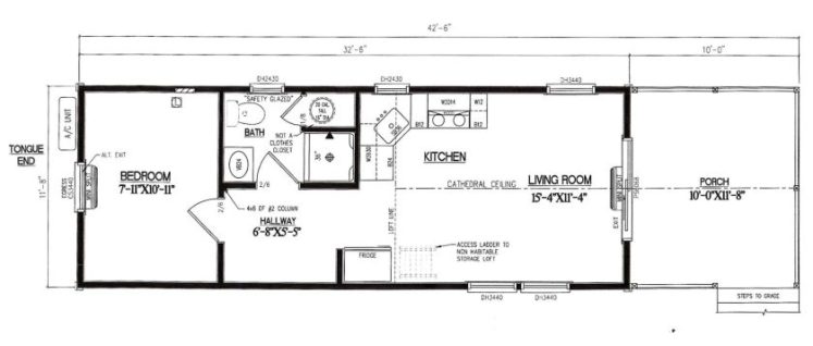 Floorplan of a 11'8" x 42'6" Appalachian Park Model