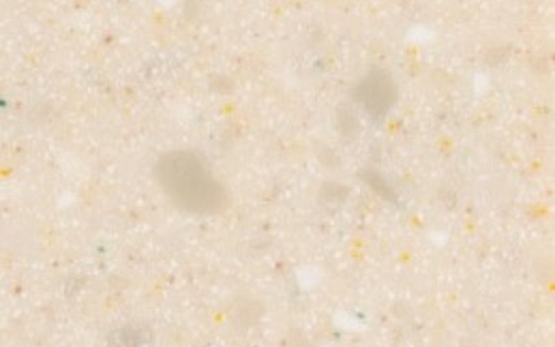 Close up of beige speckled Moonscape Quartz countertops.