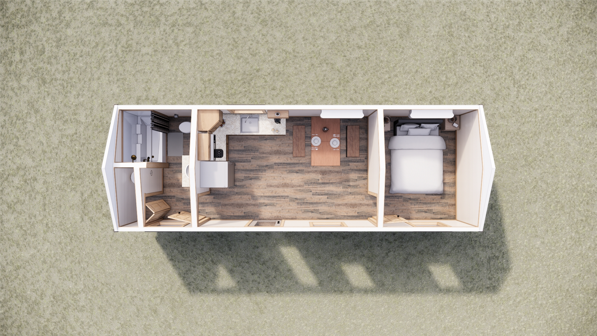 digital overhead view of cascade park model interior